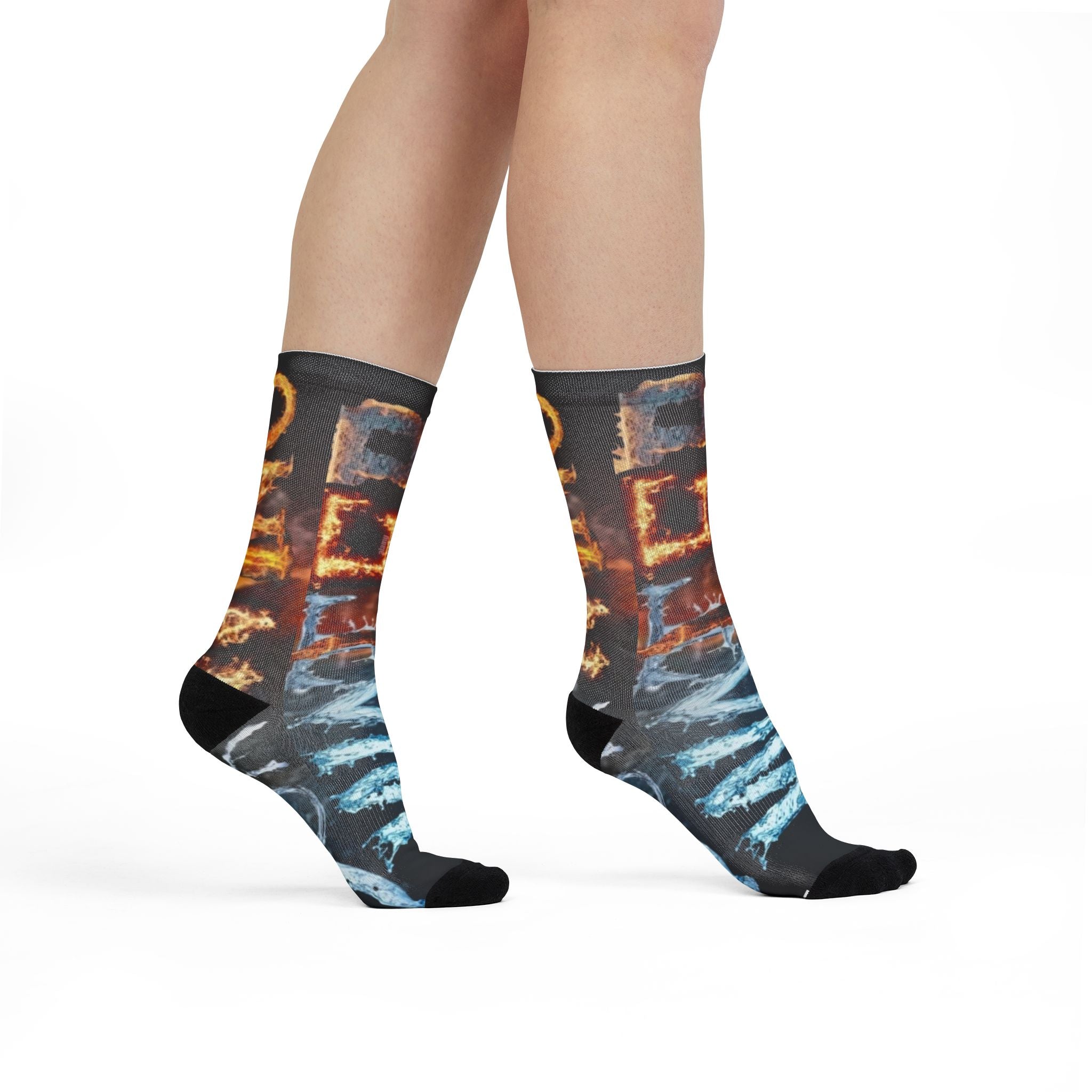 AC-DC Water and Fire Themed Crew Socks, Unique Gift for Hot & Cold Lovers, Cozy Cotton Socks for Halloween, Birthday, Chill Vibes, Fun Accessories