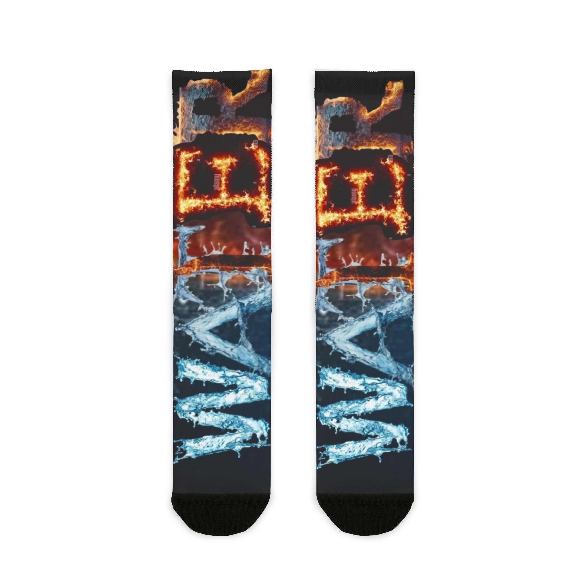 AC-DC Water and Fire Themed Crew Socks, Unique Gift for Hot & Cold Lovers, Cozy Cotton Socks for Halloween, Birthday, Chill Vibes, Fun Accessories