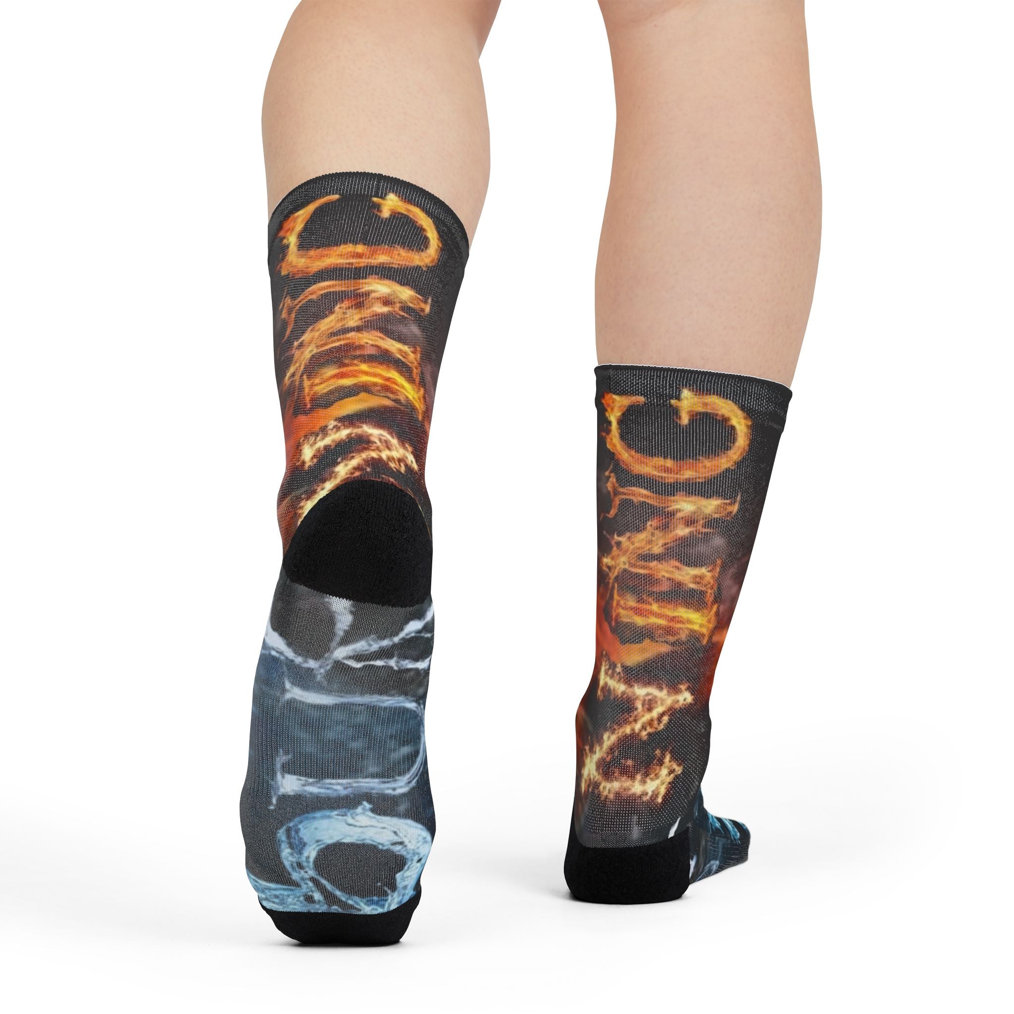 AC-DC Water and Fire Themed Crew Socks, Unique Gift for Hot & Cold Lovers, Cozy Cotton Socks for Halloween, Birthday, Chill Vibes, Fun Accessories