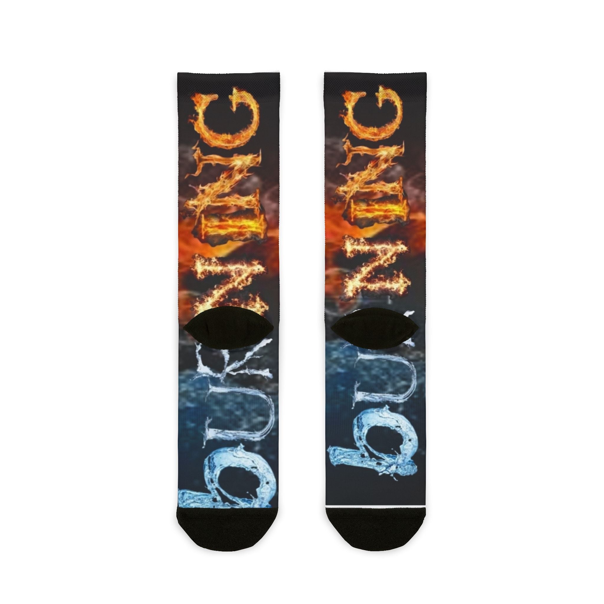 AC-DC Water and Fire Themed Crew Socks, Unique Gift for Hot & Cold Lovers, Cozy Cotton Socks for Halloween, Birthday, Chill Vibes, Fun Accessories